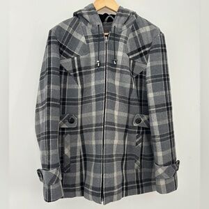 Covington Plaid Hooded Zip Peacoat - Size L